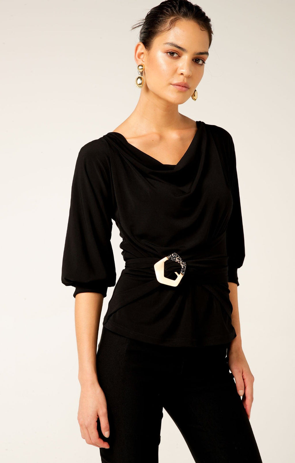 Cowl Tie Drape Top (Black)