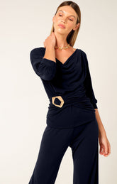 Tops Multi Occasion COWL TIE DRAPE TOP IN NAVY