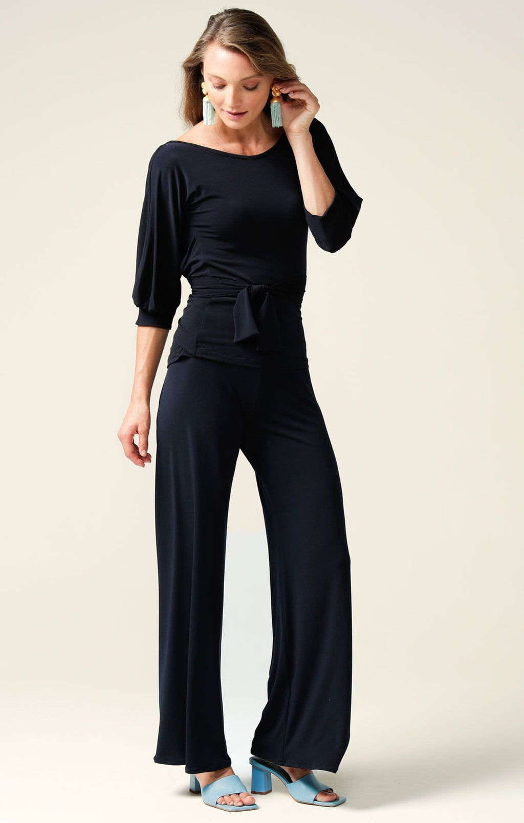 Cowl Tie Drape Top (Navy)